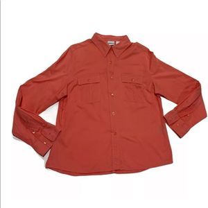 Erika Women’s Size L Coral Long Sleeve Button Up Shirt  100% Cotton